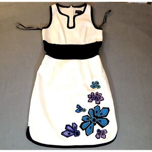 Womens Laundry By Shelli Segal Sleeveless Dress White Black Embroidered Floral 4